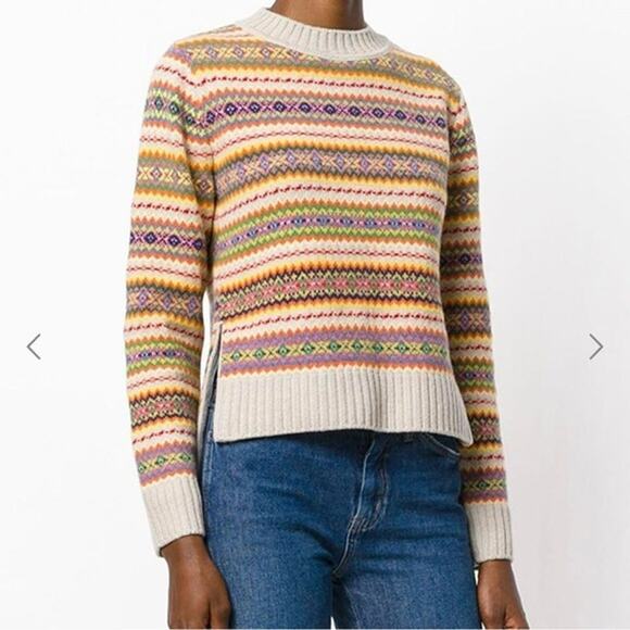 Stella McCartney Multicolor Zigzag Wool Women’s US 10 (EU 44) High Low Sweater - Picture 2 of 16